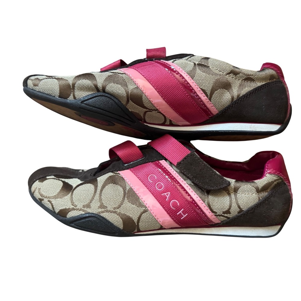Coach Jenney Signature Monogram Brown Pink Sneakers Driving Shoes Size 7.5 - Picture 6 of 8